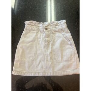 Free People Linen Blend Mini Skirt Cream Sz 4‎ Paper Bag Waist Boho Denim Skirt
